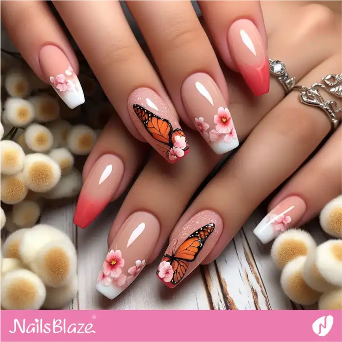 Peach Fuzz French Tips Butterfly Nail Design | Color of the Year 2024 - NB1809